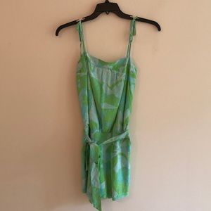 Lilly Pulitzer Green Palm Leaves Dani Tie Silk Romper - Size 2
